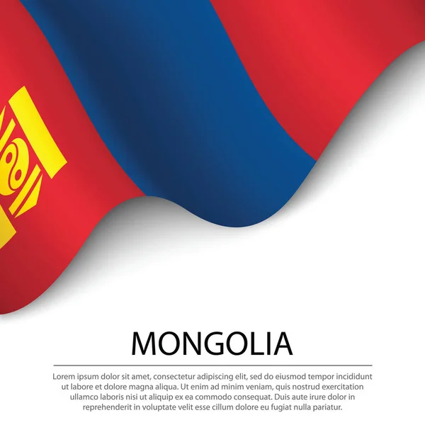 Viftande Flagga Mongoliet Vit Bakgrund Banner Eller Band Vektor Mall — Stock vektor