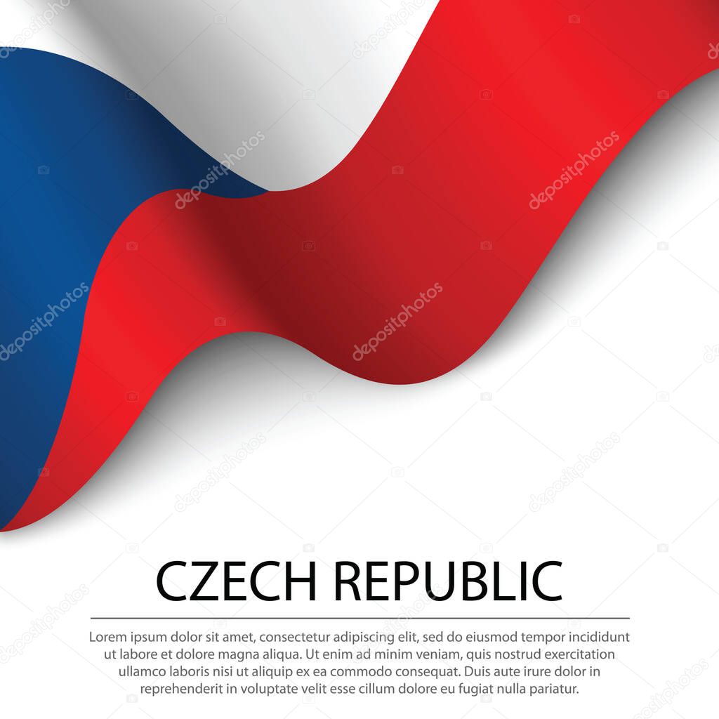 Waving flag of Czech Republic on white background. Banner or ribbon vector template for independence day