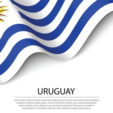Beyaz arka planda Uruguay bayrağı sallıyor. Bağımsızlık Günü için bayrak veya kurdele vektör şablonu