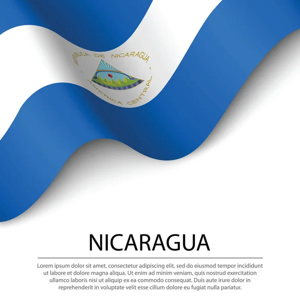 Bandera Ondeante Nicaragua Sobre Fondo Blanco Plantilla Vector Banner Cinta — Vector de stock