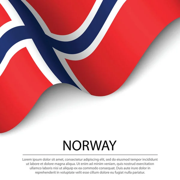 Ondeando Bandera Noruega Sobre Fondo Blanco Plantilla Vector Banner Cinta — Vector de stock