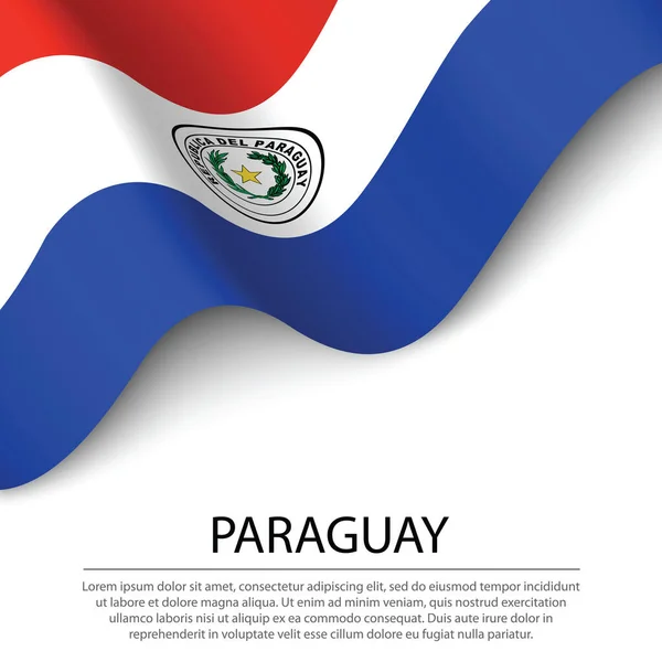 Bandera Ondeante Paraguay Sobre Fondo Blanco Plantilla Vector Banner Cinta — Vector de stock