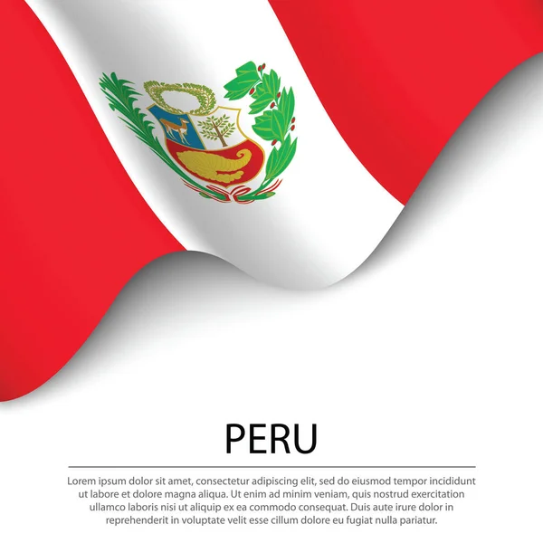 Κυματιστή Σημαία Του Περού Λευκό Φόντο Πρότυπο Διάνυσμα Banner Κορδέλας — Διανυσματικό Αρχείο