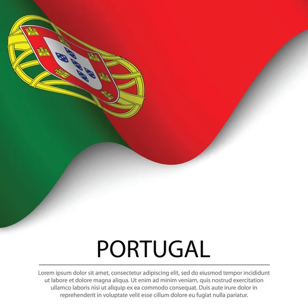 Размахивание Флагом Португалии Белом Фоне Шаблон Вектора Баннера Ленты День — стоковый вектор