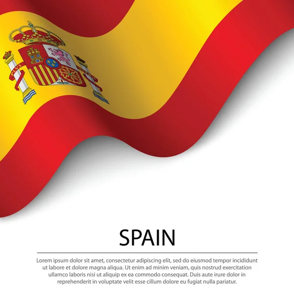 白い背景にスペインの旗を振っています 独立記念日のためのバナーまたはリボンベクトルテンプレート — ストックベクタ
