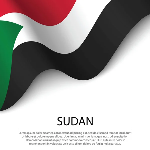 Zwaaiende Vlag Van Soedan Witte Achtergrond Banner Lintvector Sjabloon Voor — Stockvector