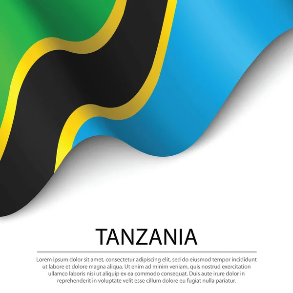 Bandera Ondeando Tanzania Sobre Fondo Blanco Plantilla Vector Banner Cinta — Vector de stock