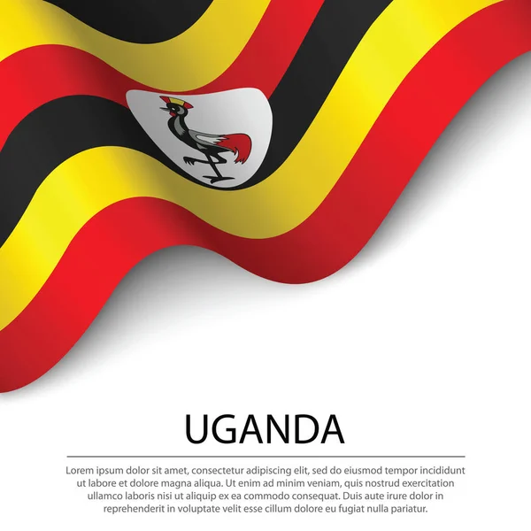 Sventolando Bandiera Dell Uganda Sfondo Bianco Modello Banner Nastro Vettoriale — Vettoriale Stock