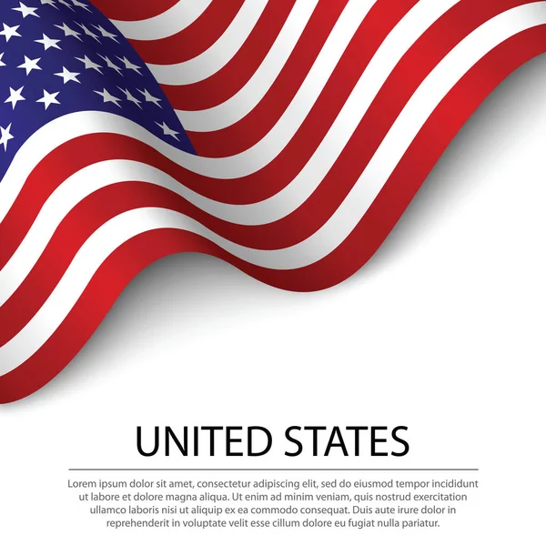 白地にアメリカの国旗を振っている 独立記念日のためのバナーまたはリボンベクトルテンプレート — ストックベクタ