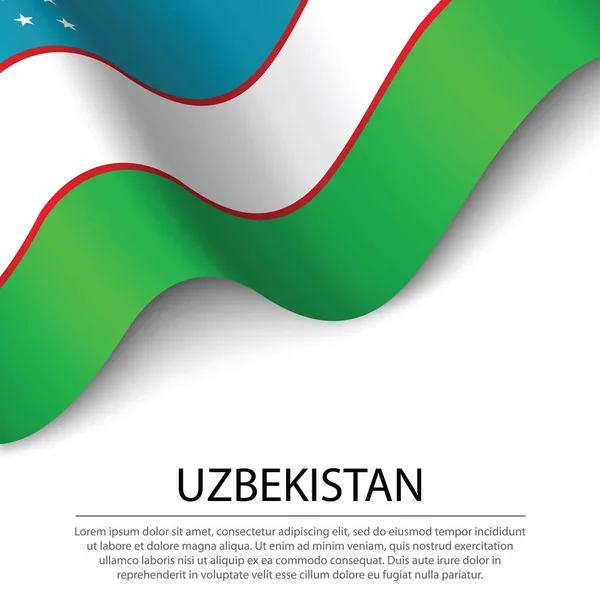 Ondeando Bandera Uzbekistán Sobre Fondo Blanco Plantilla Vector Banner Cinta — Vector de stock