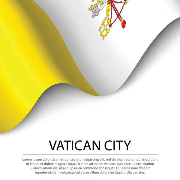 Waving Flag Vatican City White Background Banner Ribbon Vector Template — Stock Vector