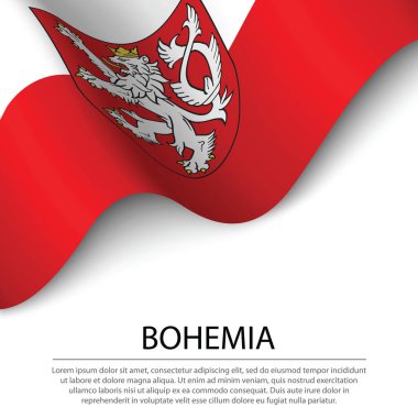 Beyaz arka planda Bohemya bayrağı sallıyor. Sancak veya kurdele vektör şablonu 