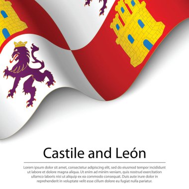 Kastilya ve Leon 'un dalgalanan bayrağı İspanya' nın beyaz arka planda kalan bir bölgesidir. Sancak veya kurdele vektör şablonu 