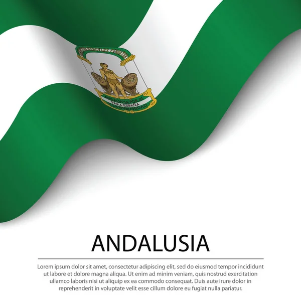 Bandera Ondeante Andalucía Una Región España Sobre Fondo Blanco Plantilla — Vector de stock