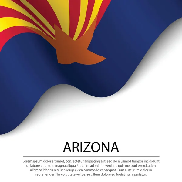 Waving Flag Arizona Estado Estados Unidos Sobre Fondo Blanco Plantilla — Archivo Imágenes Vectoriales