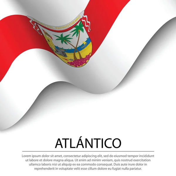 Ondeando Bandera Del Atlántico Una Región Colombia Sobre Fondo Blanco — Vector de stock