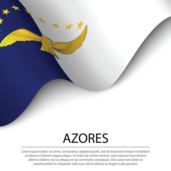 Bandera Ondeante Las Azores Sobre Fondo Blanco Plantilla Vector Banner — Vector de stock