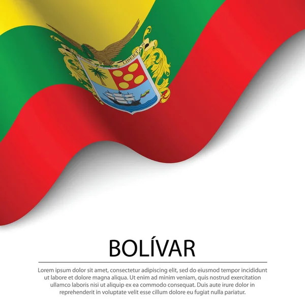 Viftande Flagga Bolivar Region Colombia Vit Bakgrund Mall För Banderoll — Stock vektor