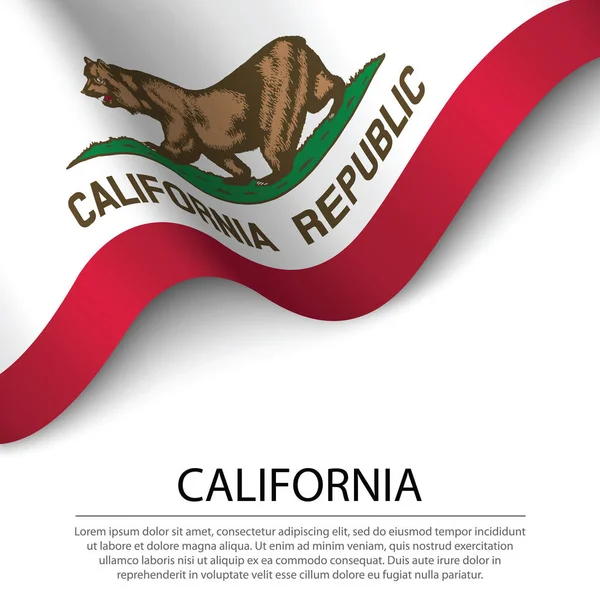 Waving Flag California Estado Estados Unidos Sobre Fondo Blanco Plantilla — Vector de stock