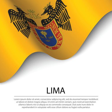 Lima dalgalanan bayrağı, Peru 'nun beyaz arka planda kalan bir bölgesidir. Sancak veya kurdele vektör şablonu 
