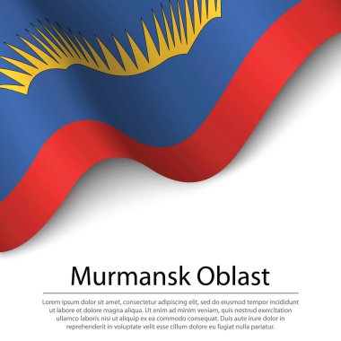 Murmansk Oblastı 'nın dalgalanan bayrağı Rusya' nın beyaz arka planda kalan bir bölgesidir. Sancak veya kurdele vektör şablonu 