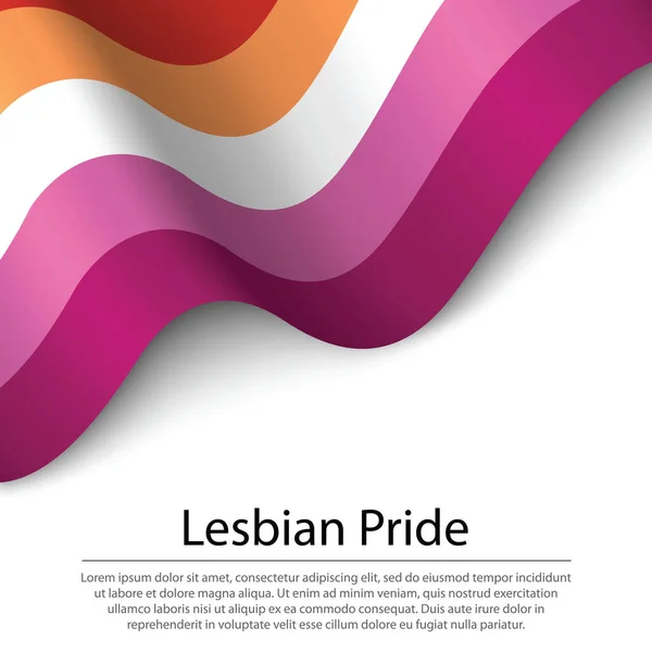 Ondeando Bandera Del Orgullo Lesbiano Sobre Fondo Blanco Plantilla Vector — Archivo Imágenes Vectoriales