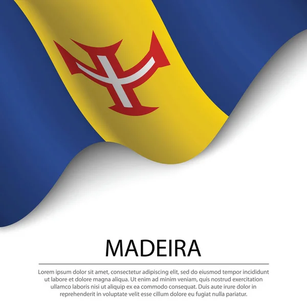 Waving Flag Madeira White Background Banner Ribbon Vector Template — Stock Vector
