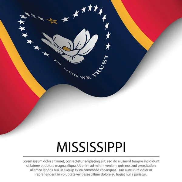 Sventolando Bandiera Del Mississippi Uno Stato Degli Stati Uniti Sfondo — Vettoriale Stock