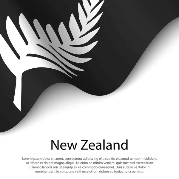 Zéland Ezüst Fern Zászlaját Lobogtatva Fehér Háttérrel Banner Vagy Szalagvektor — Stock Vector