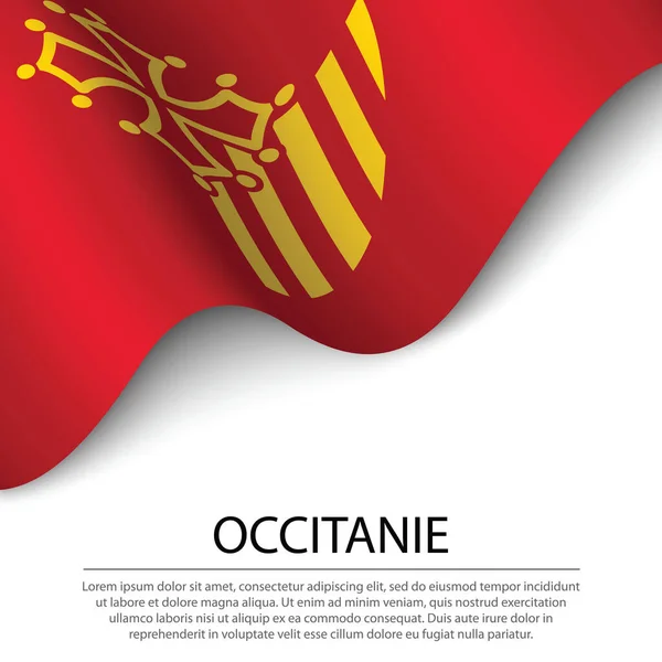Ondeando Bandera Occitanie Una Región Francia Sobre Fondo Blanco Plantilla — Vector de stock