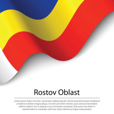 Rostov Oblastının dalgalanan bayrağı Rusya 'nın beyaz arka planda kalan bir bölgesidir. Sancak veya kurdele vektör şablonu 