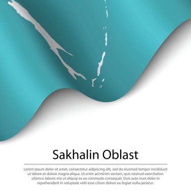 Sakhalin Oblastı 'nın dalgalanan bayrağı Rusya' nın beyaz arka planda kalan bir bölgesidir. Sancak veya kurdele vektör şablonu 