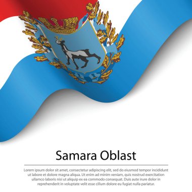 Samara Oblastının dalgalanan bayrağı, Rusya 'nın beyaz arka planda kalan bir bölgesidir. Sancak veya kurdele vektör şablonu 