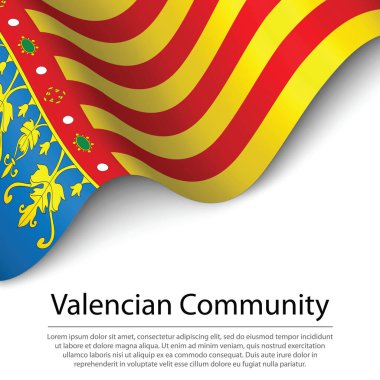 Valencia Topluluğunun dalgalanan bayrağı İspanya 'nın beyaz arka planda kalan bir bölgesidir. Sancak veya kurdele vektör şablonu 