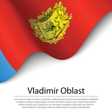 Vladimir Oblastı 'nın dalgalanan bayrağı Rusya' nın beyaz arka planda kalan bir bölgesidir. Sancak veya kurdele vektör şablonu 