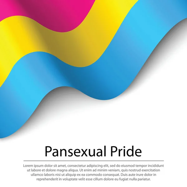Ondeando Bandera Del Orgullo Pansexual Sobre Fondo Blanco Plantilla Vector — Vector de stock