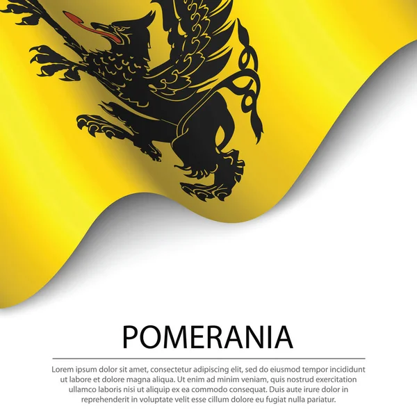 Ondeando Bandera Del Voivodato Pomerania Una Región Pollandia Sobre Fondo — Vector de stock