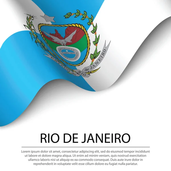 Viftande Flagga Rio Janeiro Stat Brasilien Vit Bakgrund Mall För — Stock vektor