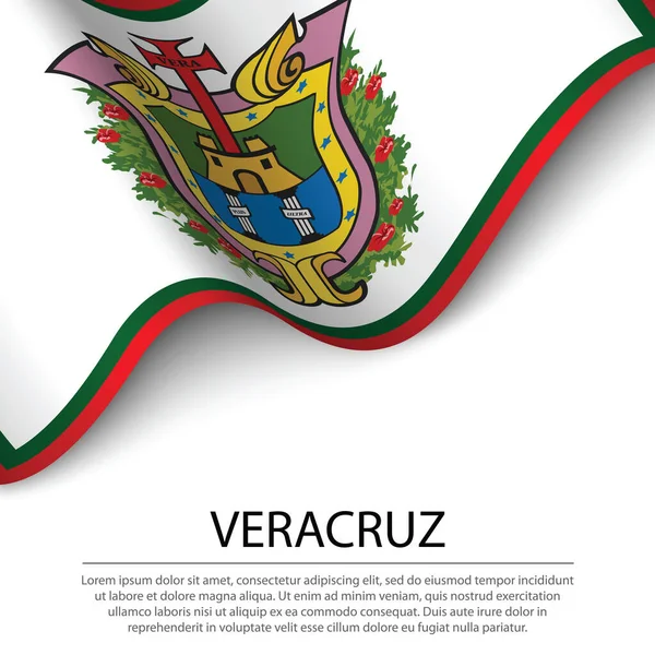 Ondeando Bandera Veracruz Estado México Sobre Fondo Blanco Plantilla Vector — Vector de stock