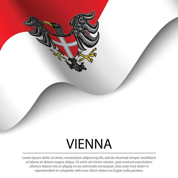 Ondeando Bandera Viena Estado Austria Sobre Fondo Blanco Plantilla Vector — Vector de stock