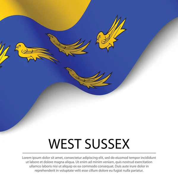 Viftande Flagga West Sussex Ett Grevskap England Vit Bakgrund Mall — Stock vektor
