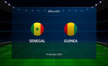 Senegal vs Guinea football scoreboard. Broadcast graphic soccer template
