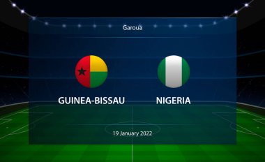 Guinea-Bissau vs Nigeria football scoreboard. Broadcast graphic soccer template
