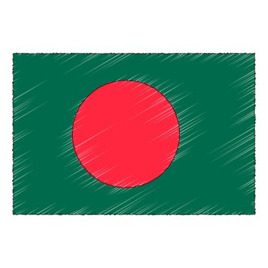 Hand drawn sketch flag of Bangladesh. Doodle style vector icon