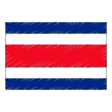 Hand drawn sketch flag of Costa Rica. doodle style vector icon