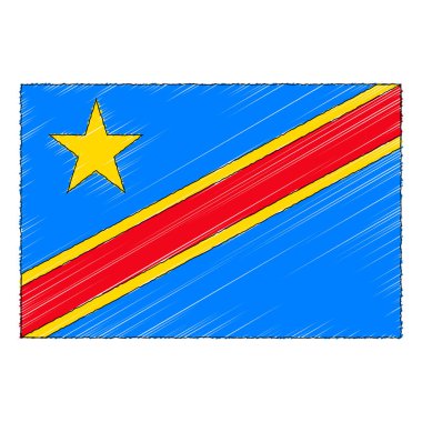 Hand drawn sketch flag of DR Congo. doodle style vector icon