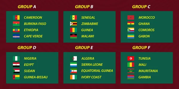 África nações grupos copo de futebol. Todas as bandeiras — Vetor de Stock