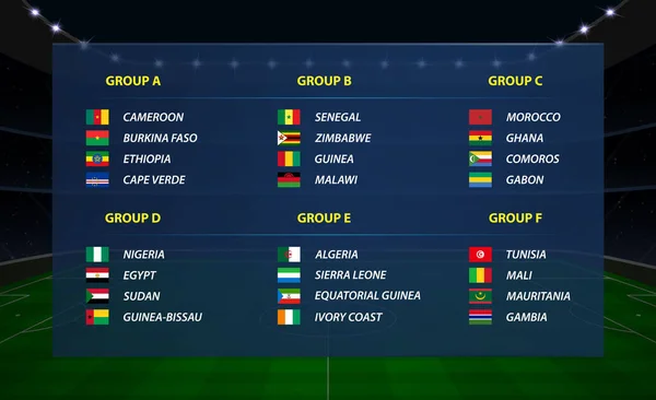 Afrique nations groupes de coupe de football. Tous les drapeaux — Image vectorielle