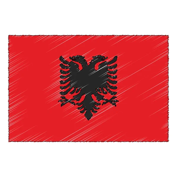 Hand Drawn Sketch Flag Albania Doodle Style Vector Icon —  Vetores de Stock