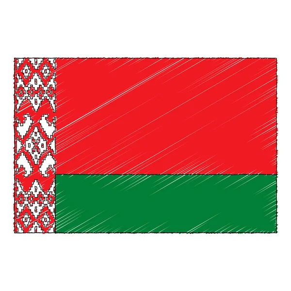 Hand Drawn Sketch Flag Belarus Doodle Style Vector Icon — Stockvektor